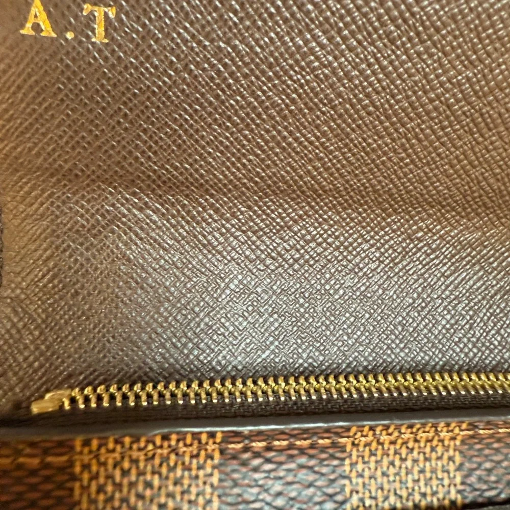 Louis Vuitton Sarah Wallet Damier Ebene Canvas Made in France (Monogrammed A.T.)